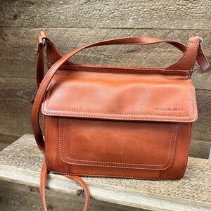 Fossil Brown Leather Flap Crossbody Shoulder Bag Vintage